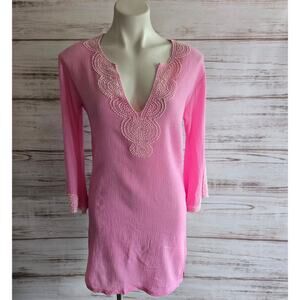 Claire Mercier St Berth Pink Beaded Tunic Style Beach Swim Coverup sz S